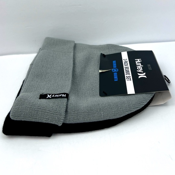 HURLEY 2 PACK BEANIE SET, GREY & BLACK, ONE SIZE FITS ALL, MAX WARMTH UNISEX - Picture 8 of 12